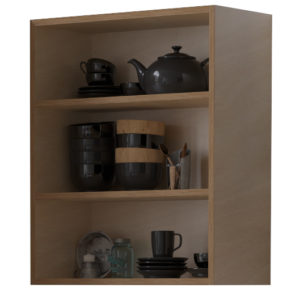 plywood kitchen unit with open shelves