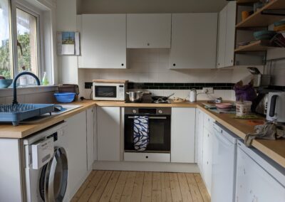 White laminate plywood kitchen doors with finger hole handles