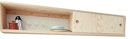 plywood kitchen unit with open shelves